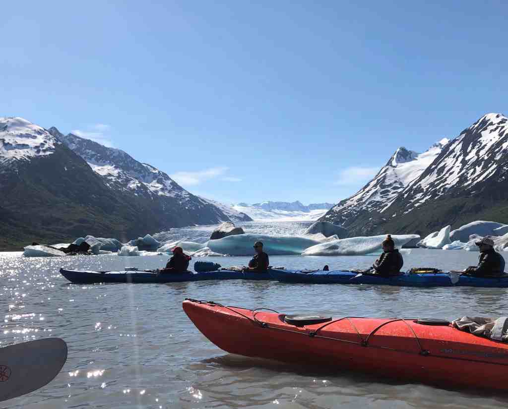 Where to see glaciers in Alaska - Spencer Glacier, view from kayak on Spencer Lake