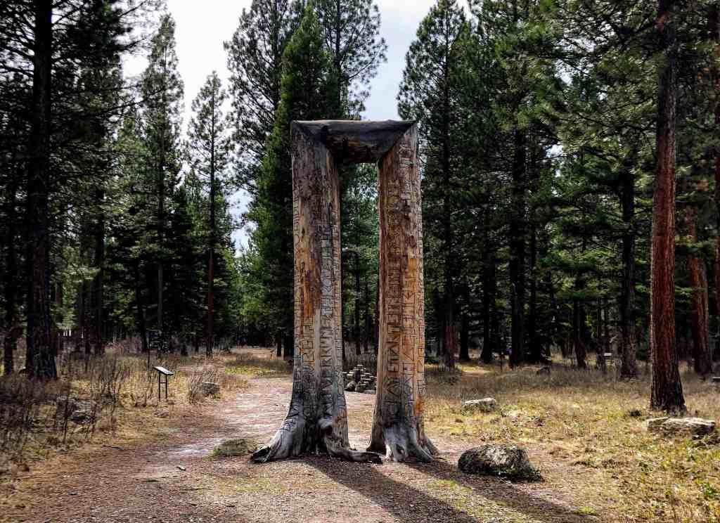 Outdoor sculpture at Blackfoot Pathways in Lincoln, Montana
