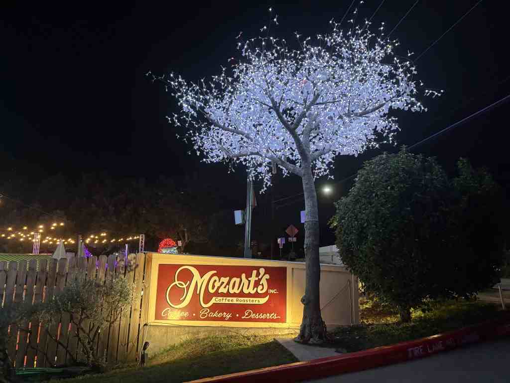 Mozart's Coffee in Austin Texas during the holidays